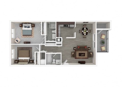 Floor plan for 2 beds, 2 baths, 1000 sqft